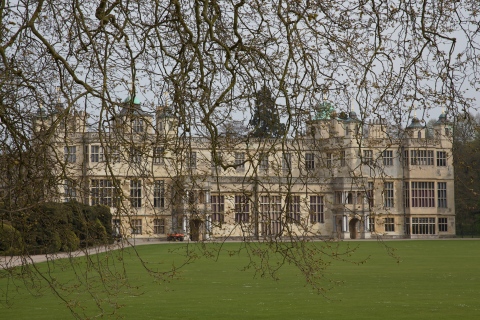 The main house at Audley End seen from the stable block May 2010