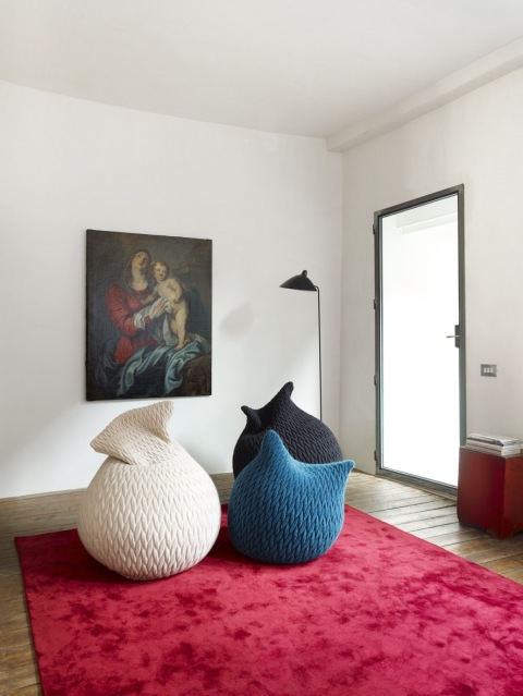 Slumber poufs by Casalis, for me that red carpet is just so Italian, I think its the combination with the Icon painting too.