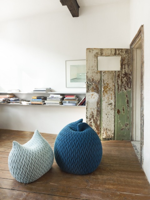 Slumber poufs from Casalis and gorgeous loveworn old door