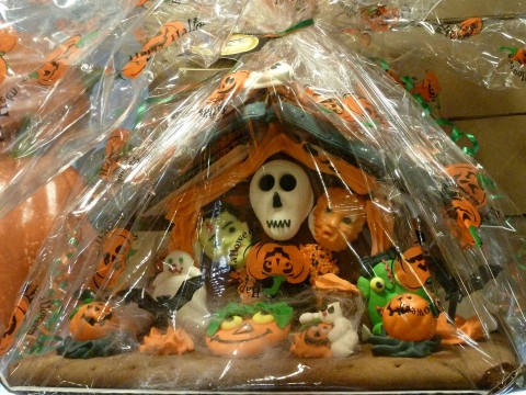 The gingerbread house is not just for Christmas, decorated Halloween house in New York's Grand Central station